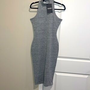 Grey Mock Turtleneck Sleeveless Bodycon Dress, US8